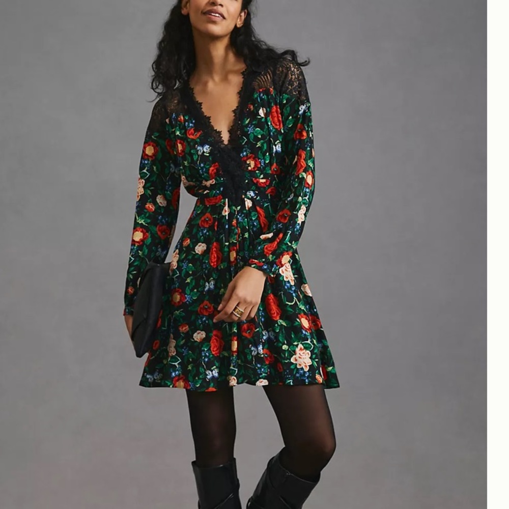 By Anthropologie Lacy V-Neck Mini Dress